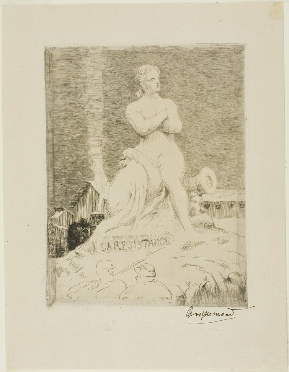 The Statue of The Resistance by Falguière, plate four of The Siege of Paris, 1870 by Félix Henri Bracquemond