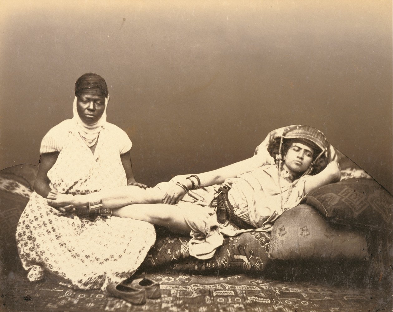 A Moorish Woman with Her Maid by Félix Jacques Moulin