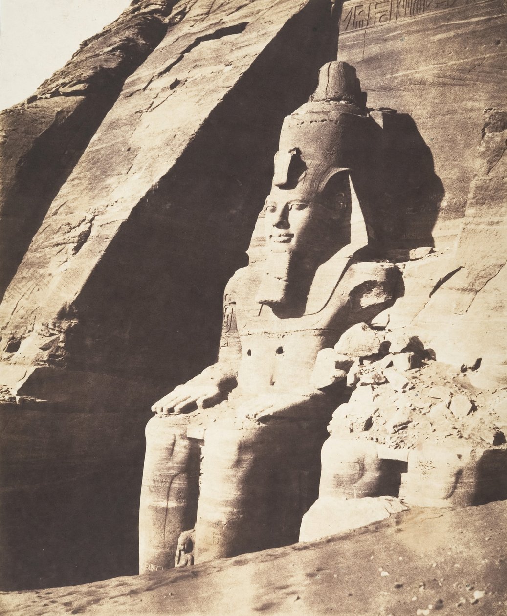Abou Sembil, Grand Speos - Colossal Statues, Three-Quarter View by Félix Teynard