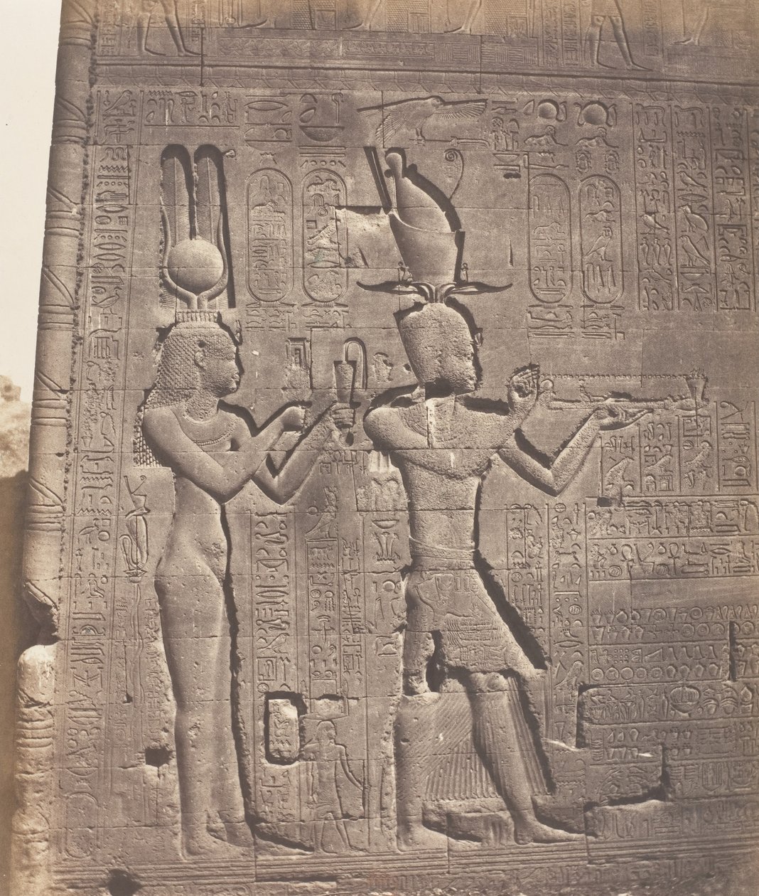 Denderah Tentyris, Temple of Hathor - Rear View - Cleopatra and ..., 1851-52, printed 1853-54 by Félix Teynard