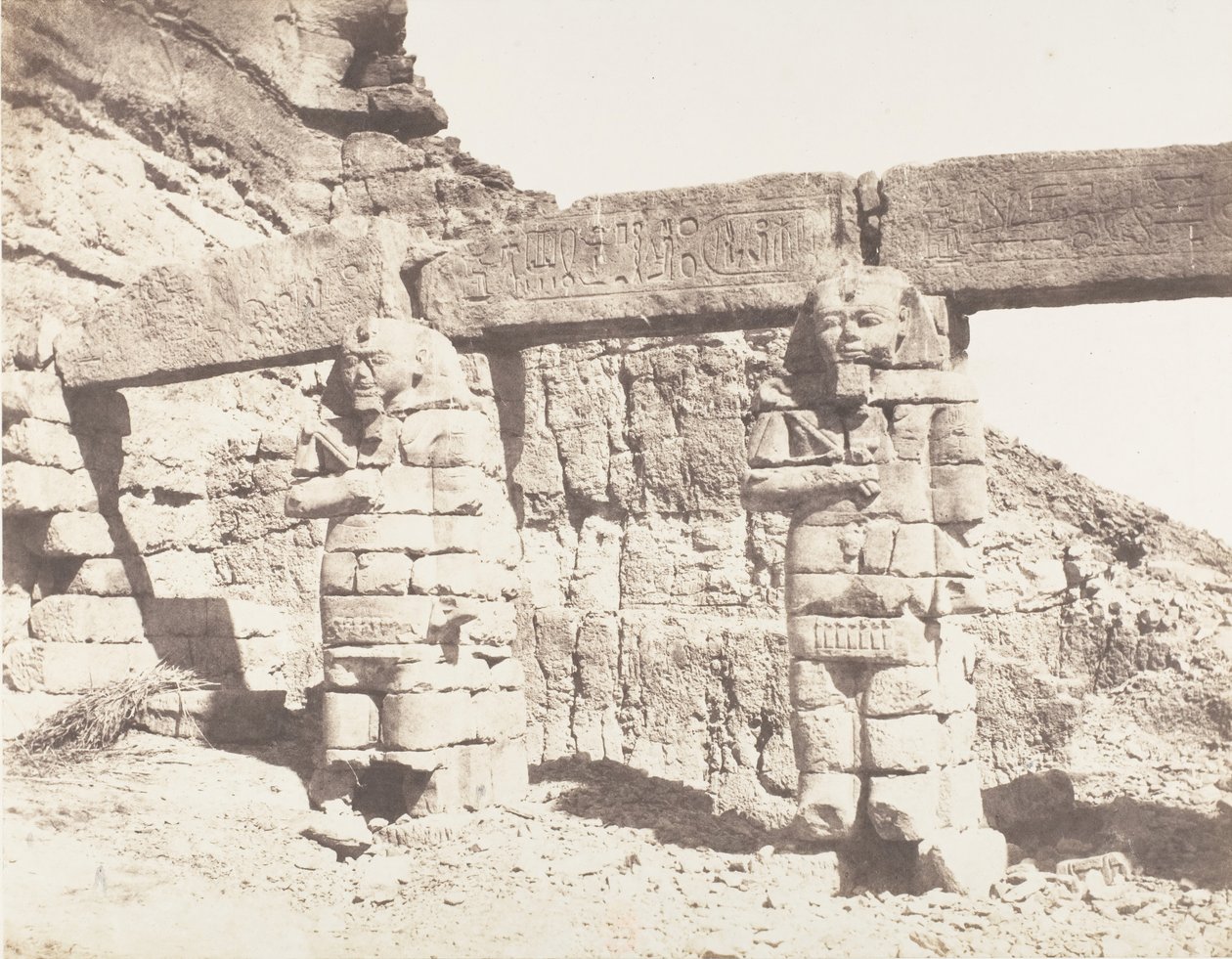 Djerf-Hocein Tutzis, Hemi-Speos, Colossi of the Outer Part by Félix Teynard