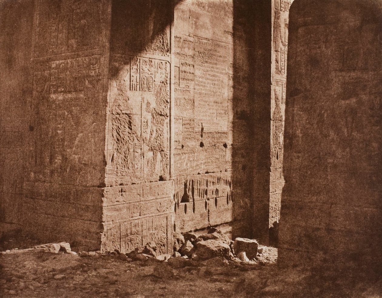 First Pylon - French Inscription Carved on the Eastern Embrasure at Point H, Island of Philae, 1851 by Félix Teynard