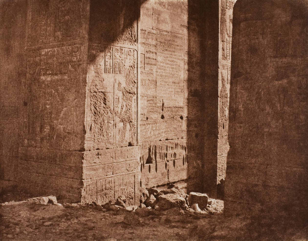 First Pylon - French Inscription Carved on the Eastern Embrasure at Point H, Island of Philae by Félix Teynard