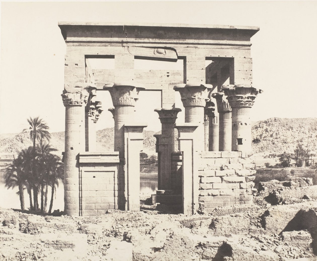 Philæ, East Building - Western Facade - View from P..., 1851-52, printed 1853-54 by Félix Teynard