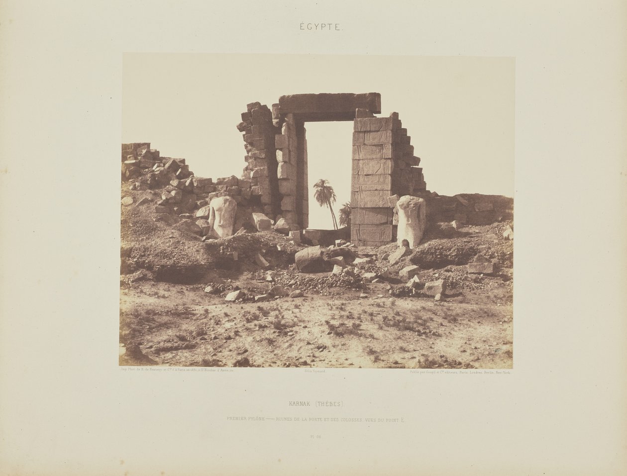 Karnak (Thebes). First Pylon - Ruins of the Gate and Colossi, viewed from Point E by Félix Teynard