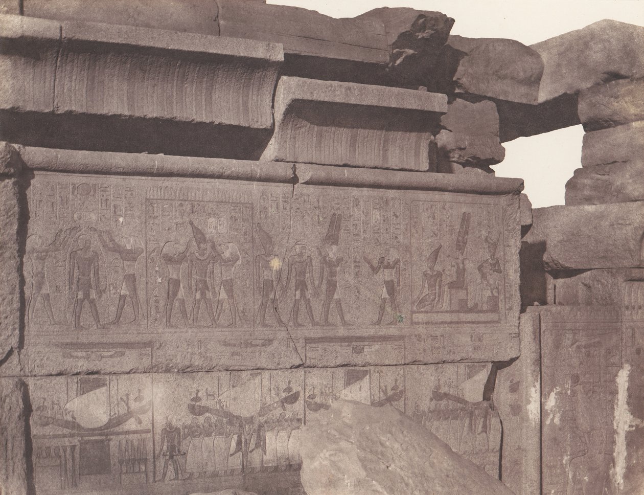 Karnak Thebes, Palace - Granite Construction - Sculpted Decoration, 1851-52, printed 1853-54 by Félix Teynard