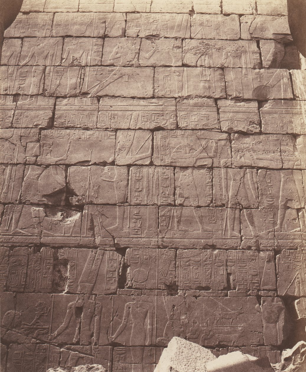 Karnak Thebes, Palace - Hypostyle Hall - Decoration of the Wall Interior, 1851-52, printed 1853-54 by Félix Teynard