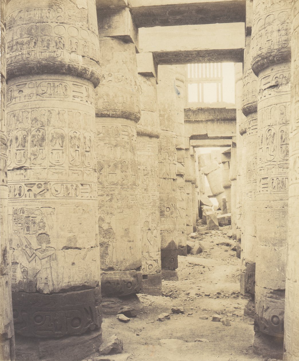 Karnak Thebes, Hypostyle Hall, Window and Capitals by Félix Teynard