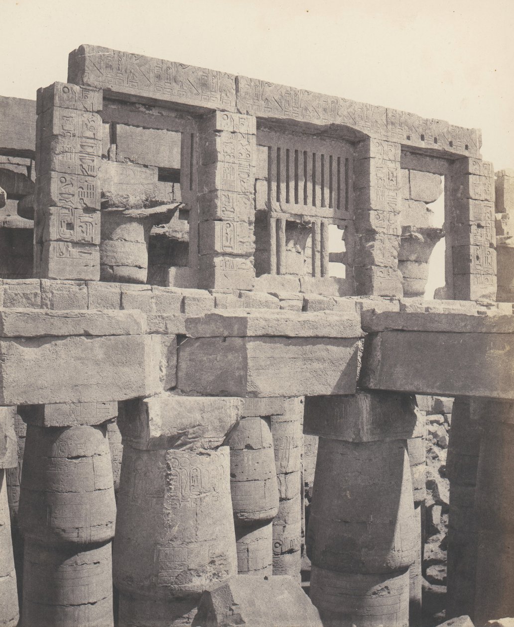 Karnak Thebes, Palace - Hypostyle Hall - Window and Capitals by Félix Teynard