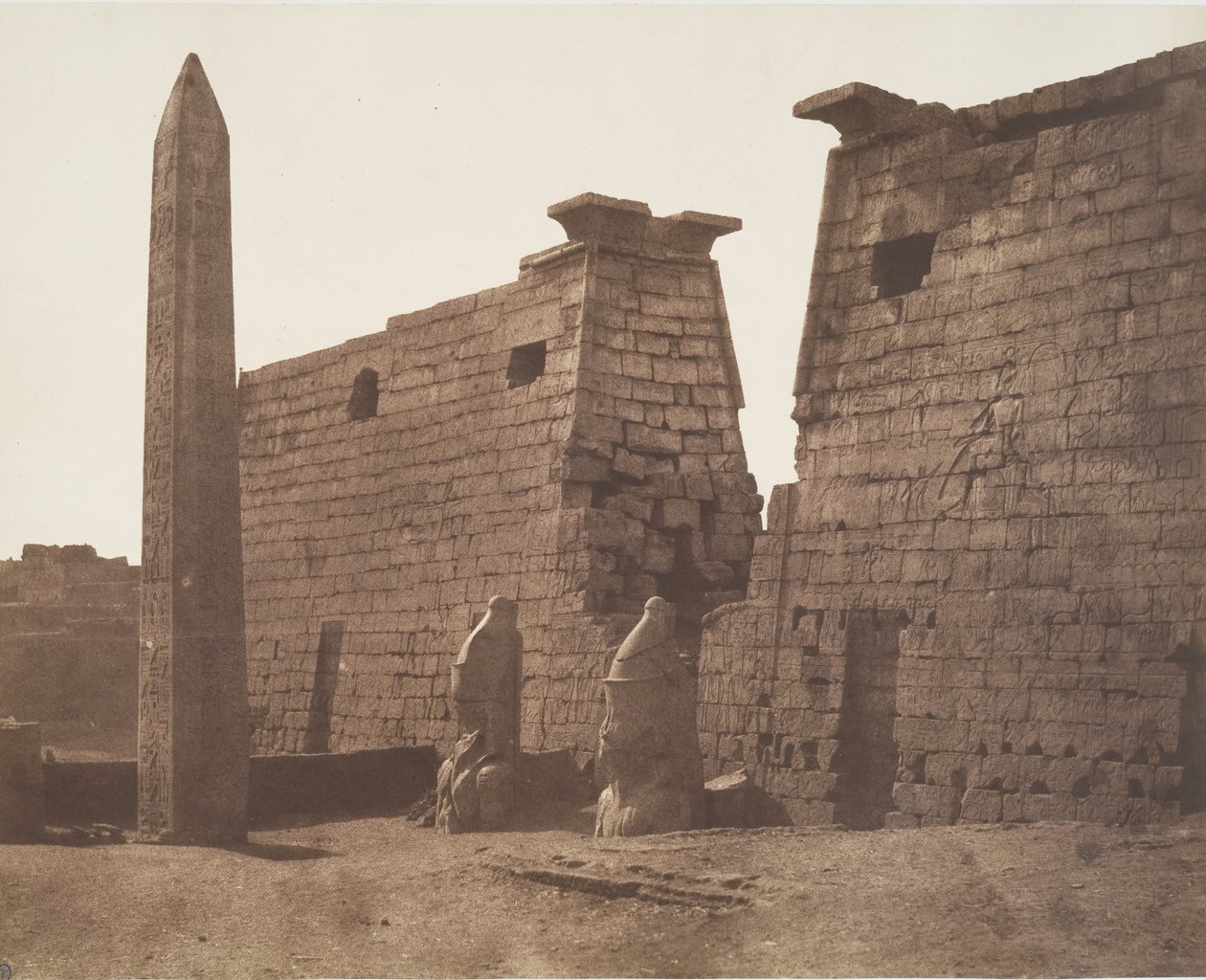 Luxor Thebes, Earlier Construction - Pylon Colossi and Obelisk, 1851-52 by Félix Teynard
