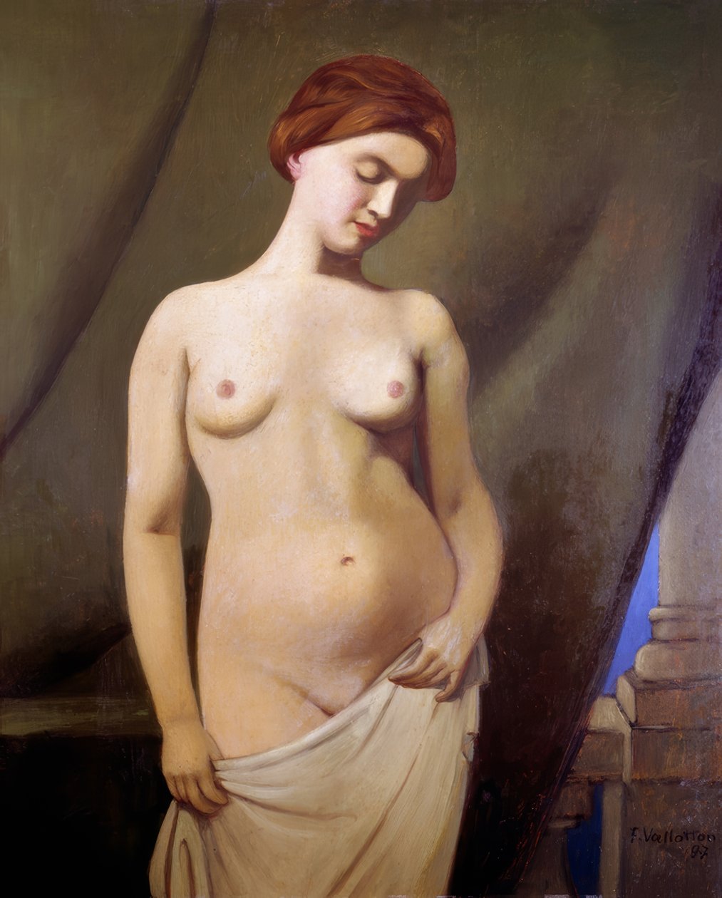 Female Nude, Green Curtain by Félix Vallotton