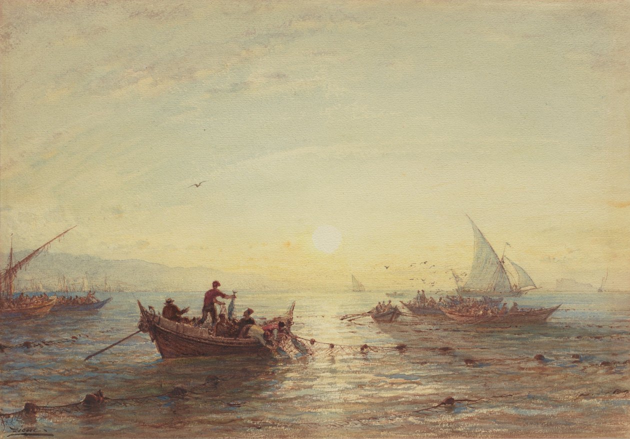 Tuna Fishing at Sunrise off the Coast near Marseilles by Félix Ziem