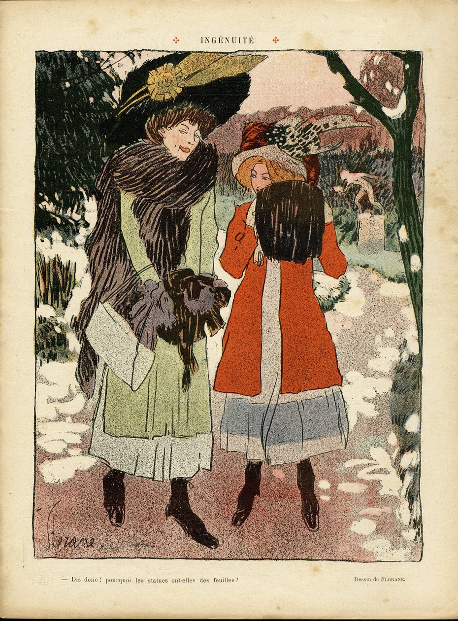 Illustration of Florane (1872-1940) in Le Rire, 22/01/10 - Ingenuity - Fashion, Hat, Public Garden by Florane Florane