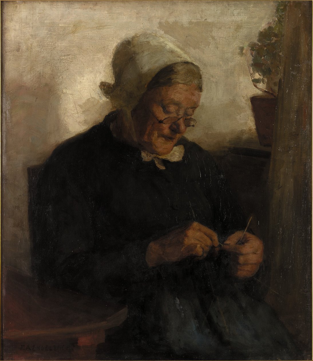 Old Woman Knitting by Florence Engelbach