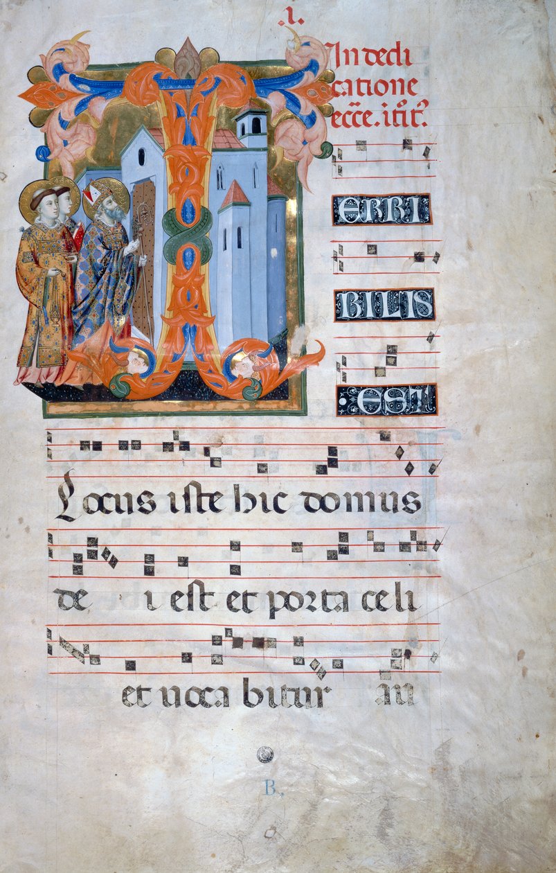 Illuminated Initial with a Bishop Blessing a Church for Choir Book 2 of Santa Maria degli Angeli by Florentine School