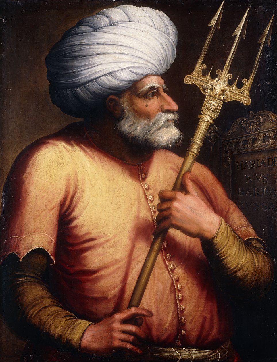 Portrait of Khair el-Din Barbarossa, half-length, holding a Trident by Florentine School