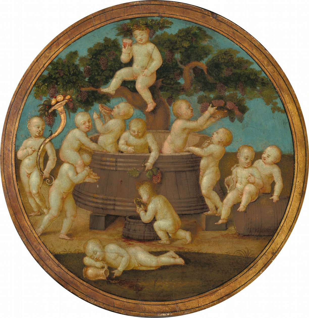 Putti with a Wine Press by Follower of Raphael