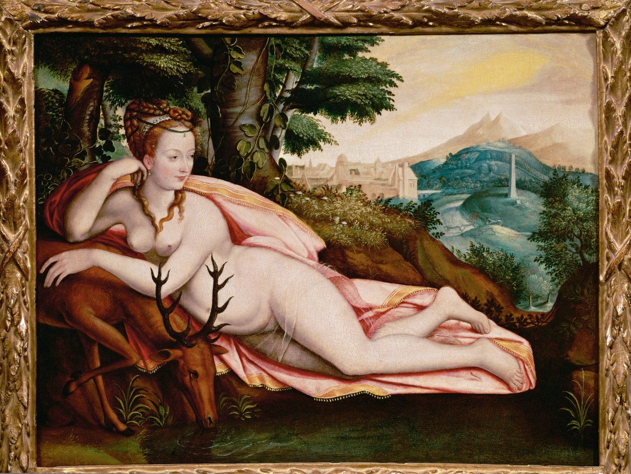 Diane de Poitiers, Mistress of Henri II, King of France, as Goddess Diana by Fontainebleau School