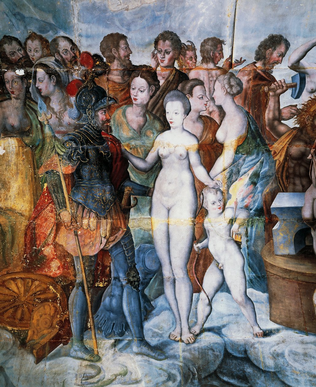 Henry II and Diane de Poitiers, frescoes in gilded tower of Ligue, Fontainebleau School, Tanlay Castle (16th-17th century), Burgundy, France by Fontainebleau School