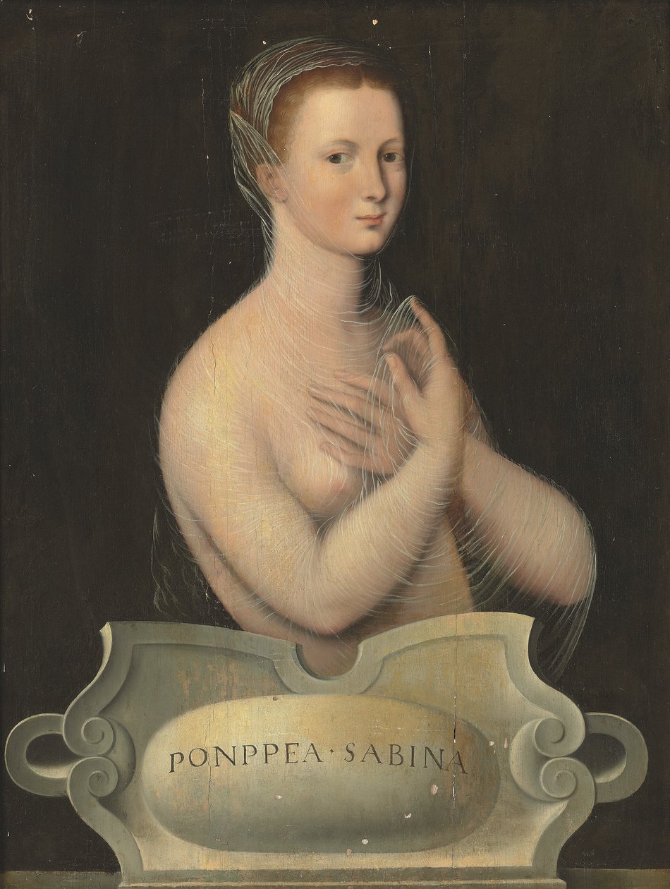 Portrait of Poppaea Sabina, Half-Length, in a Transparent Veil, in Front of a Stone Cartouche by Fontainebleau School