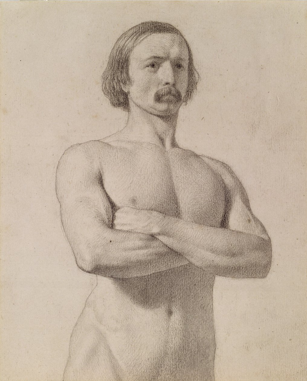 Academic Nude Study, Half-Length with Moustache and Arms Folded, 1849 by Ford Madox Brown