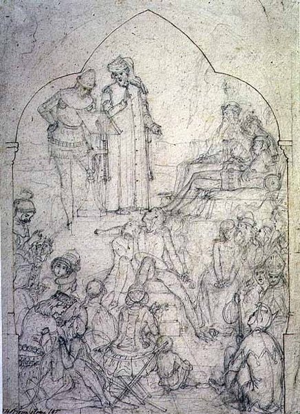 Chaucer at the Court of Edward III - Study by Ford Madox Brown