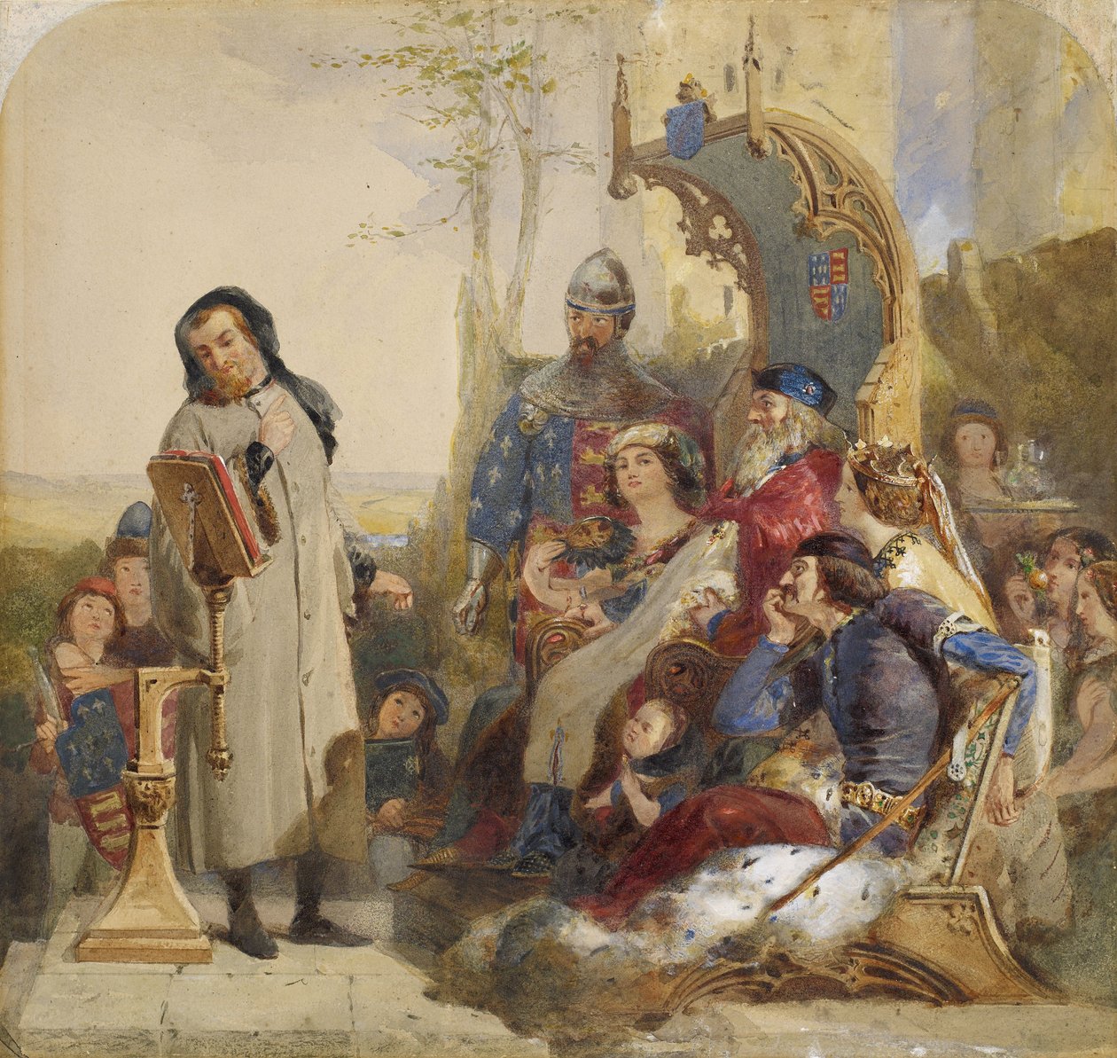 Chaucer at the Court of Edward III - Watercolour Version by Ford Madox Brown