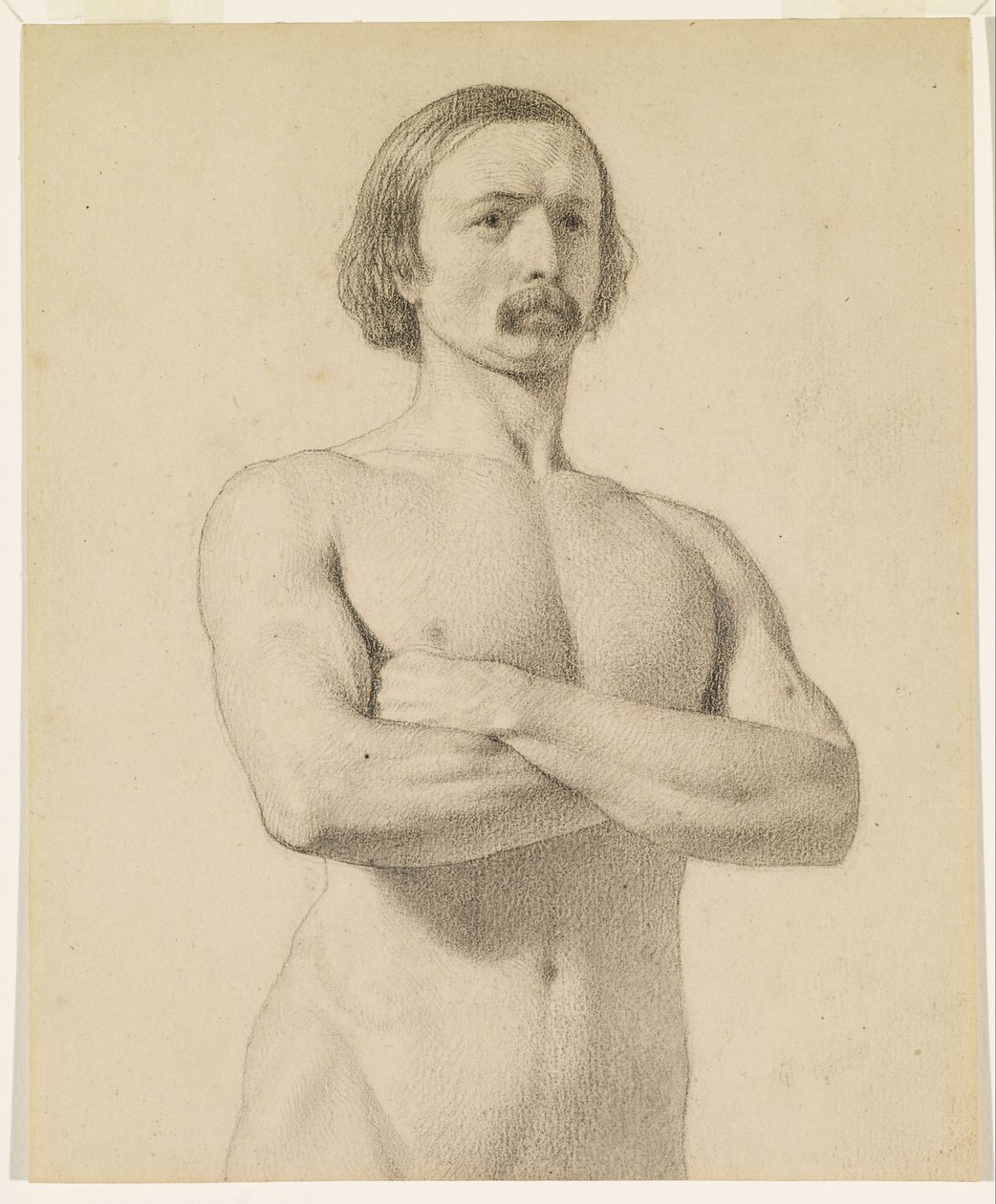 Male Nude - Academic Nude Study, Half-Length with Moustache and Arms Folded by Ford Madox Brown