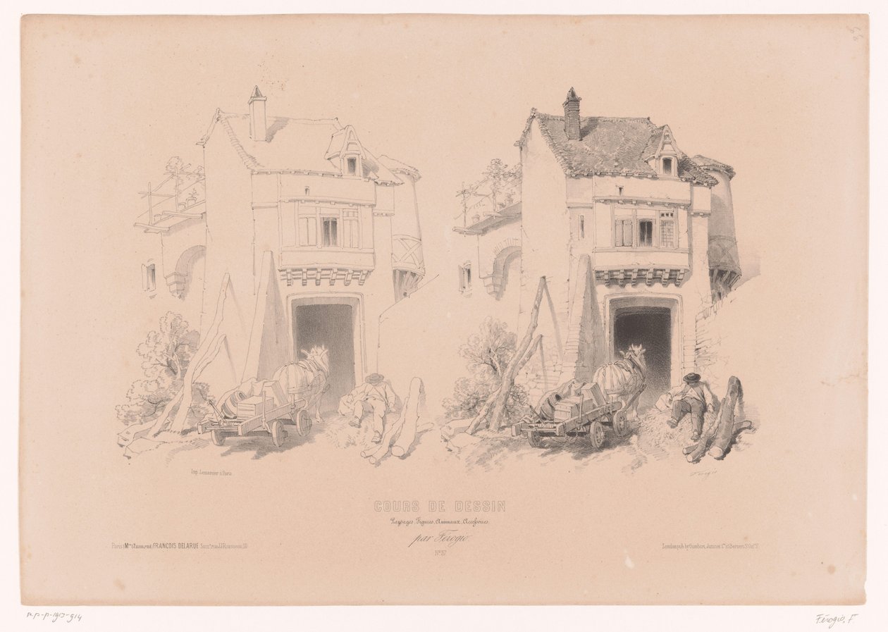 Freight Driver with Horse and Wagon Resting at a Gate by Fortuné Ferogio