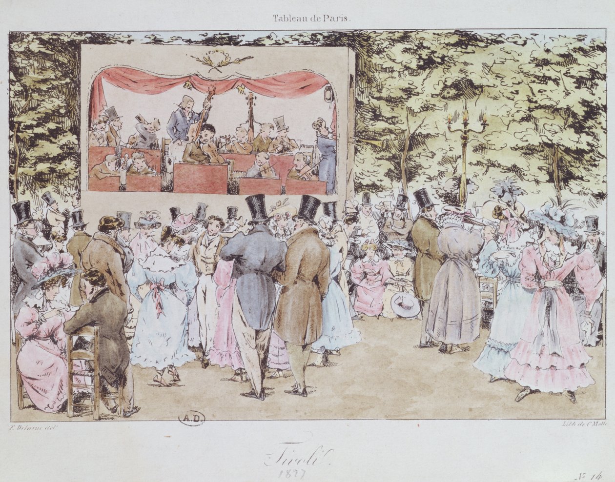 Musical Entertainment at the New Tivoli Gardens, Paris, engraved by C. Motte, 1827 by Fortune Delarue