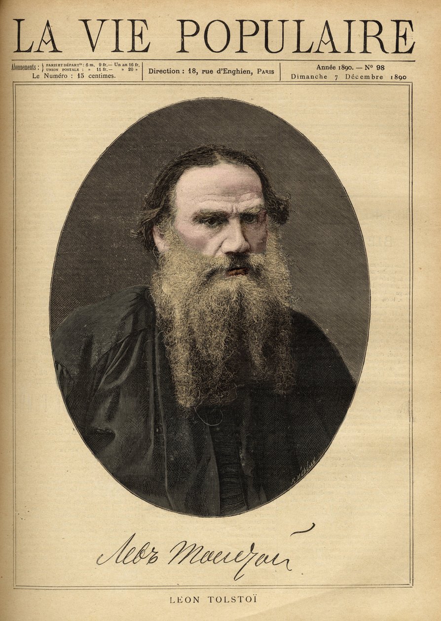 Portrait of Leon Tolstoi (1828-1910), Russian writer. Illustration by F. Meaulle. Engraving from 1890 in 