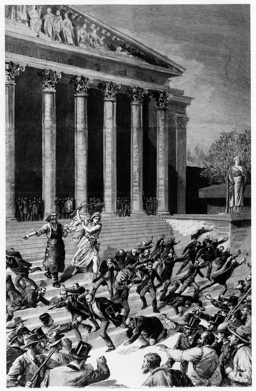 Universal Suffrage and the Republic Chasing Merchants from the Temple - in "Le Journal Illustré" of 25/12/1892, Composition by Henri Meyer, Engraving by Meaulle. by Fortune Louis Meaulle