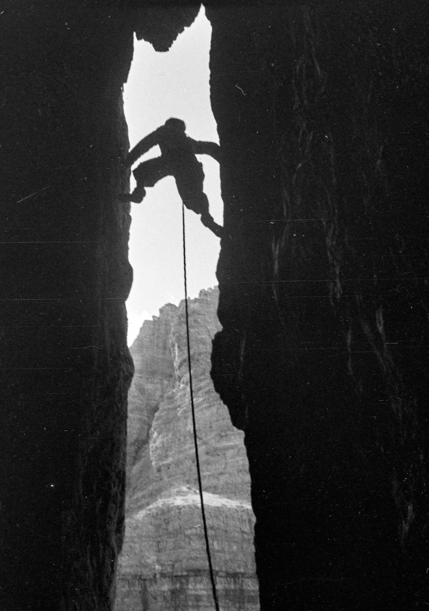 Dolomites: climber in the Dülfer of Cima Grande di Lavaredo by Fosco Maraini