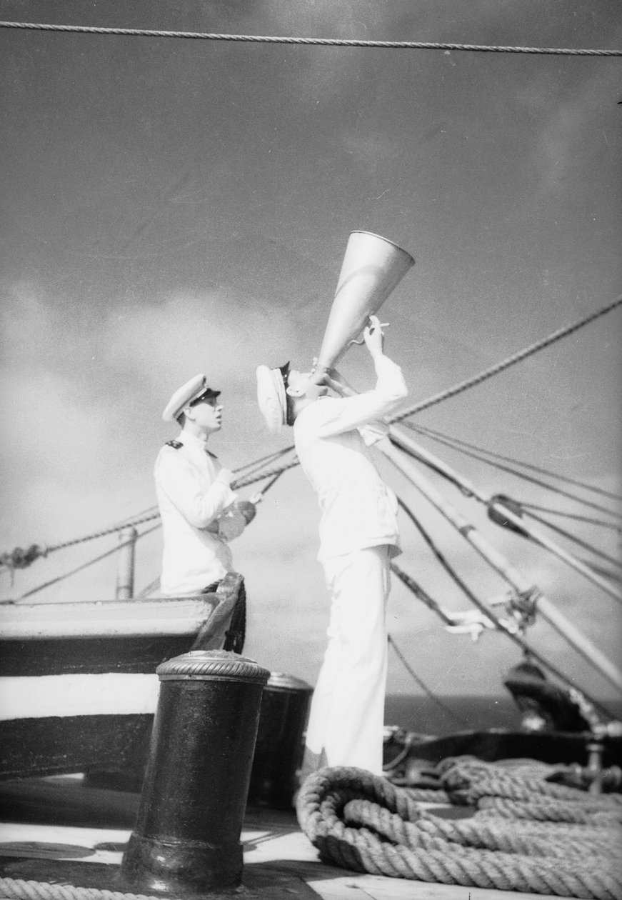On Training Ship Amerigo Vespucci: Cadets with Megaphone by Fosco Maraini