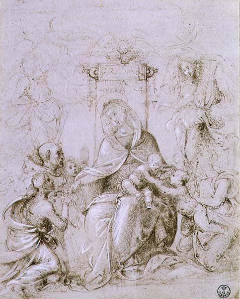 Madonna and Child Enthroned with St. John the Baptist Presented by an Angel and St. Monica by Fra Bartolomeo