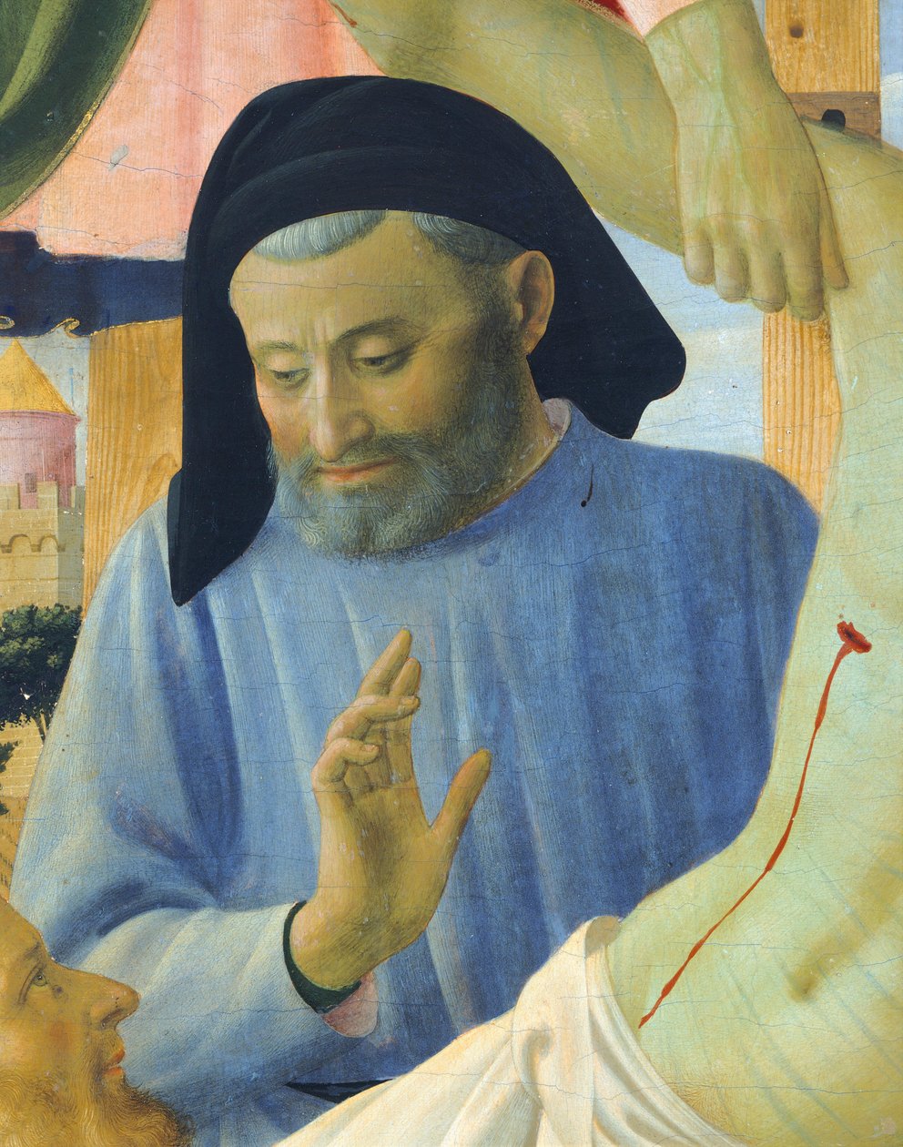 Architect Michelozzo (detail) from The Deposition from the Cross or the Altarpiece of the Holy Trinity, circa 1432, by Giovanni da Fiesole known as Fra Angelico (1400-ca 1455) by Fra (c.1387 1455) Angelico