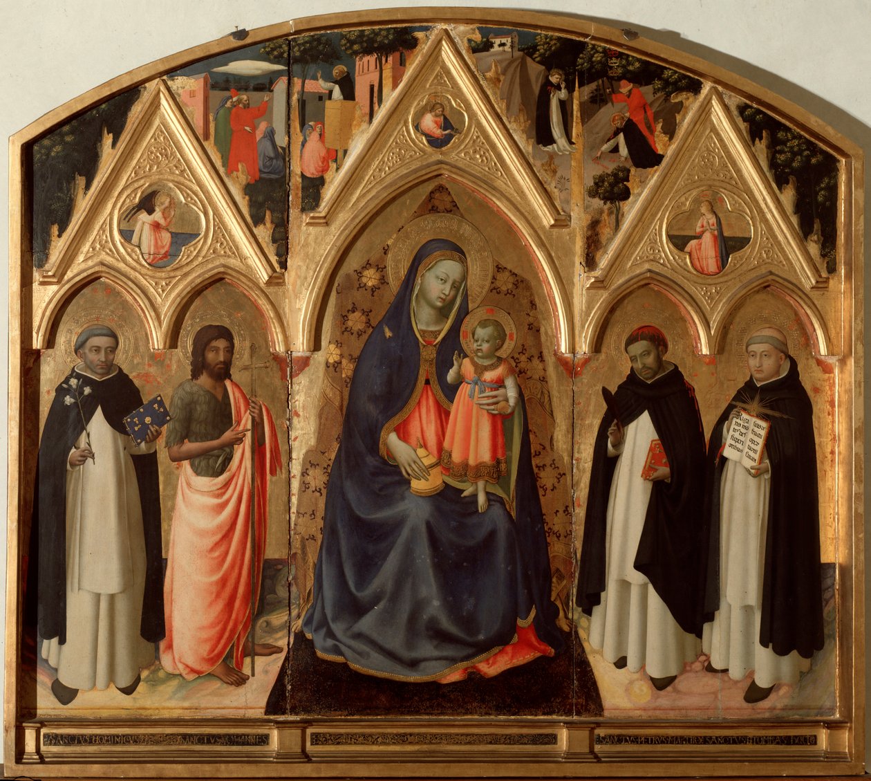 Virgin and Child surrounded by St. Dominica, St. John the Baptist, St. Thomas Aquinas and St. Peter martyr (St. Peter of Verona Triptych) by Fra  Angelico