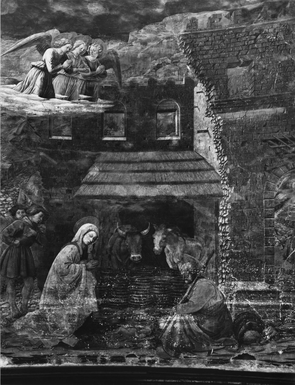 The Nativity, one of the scenes from the fresco cycle of the Life of the Virgin in the apse of the Cathedral by Fra Filippo Lippi