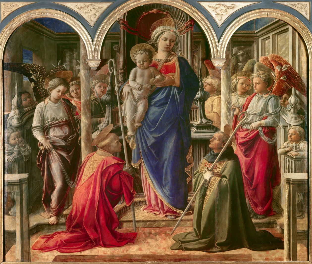 The Virgin and Child surrounded by angels, Saint Frediano and Saint Augustine, known as Pala Barbadori, Altarpiece by Filippo Lippi by Fra Filippo Lippi