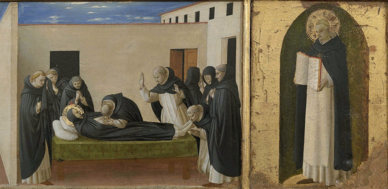 Death of Saint Dominic and Saint Thomas Aquinas. Cortona Polyptych (detail), c. 1437 by Fra Giovanni Angelico da Fiesole