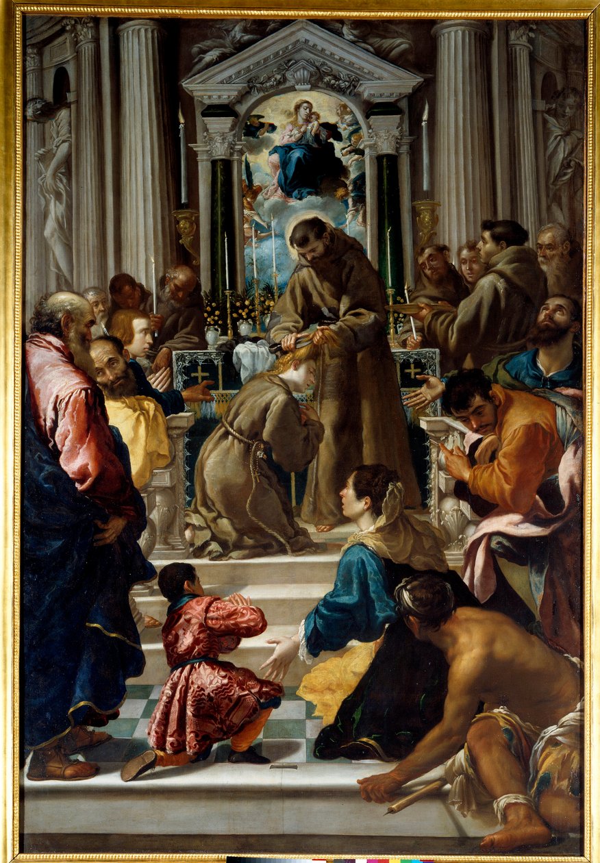 Saint Francois of Assisi cuts the hair of Saint Claire by Fra Semplice da Verona