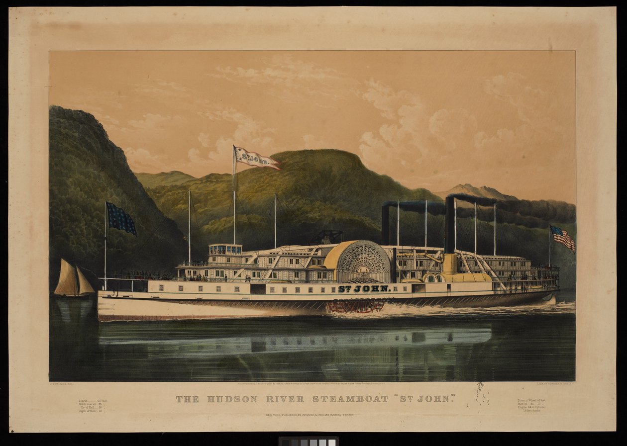 The Hudson River Steamboat St John by Frances Flora Bond (c.1812 76) (after) Palmer