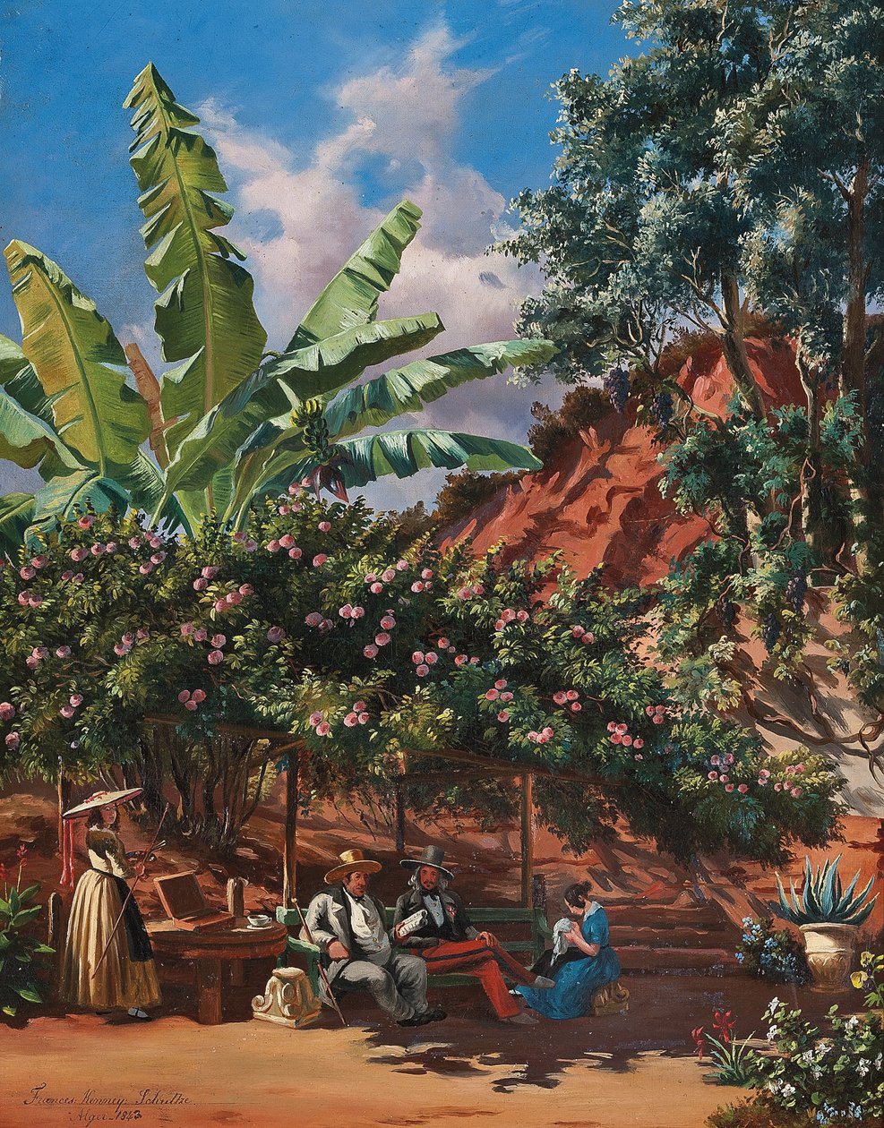 Frances Kennedy Schultze painting under a pergola, Algiers by Frances Kennedy (attr. to) Schultze