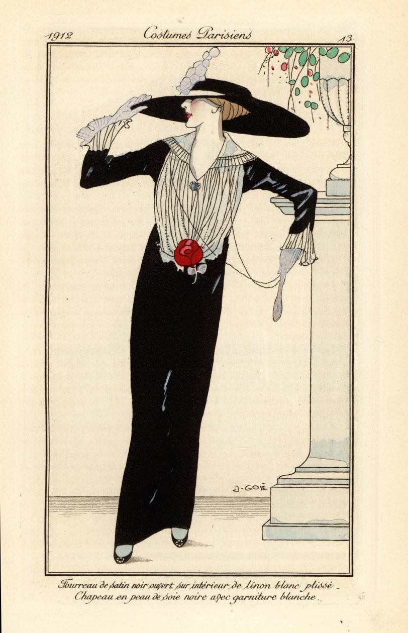Woman in Black Satin Sheath Dress, Black Silk Hat by Francesc Xavier Gosé