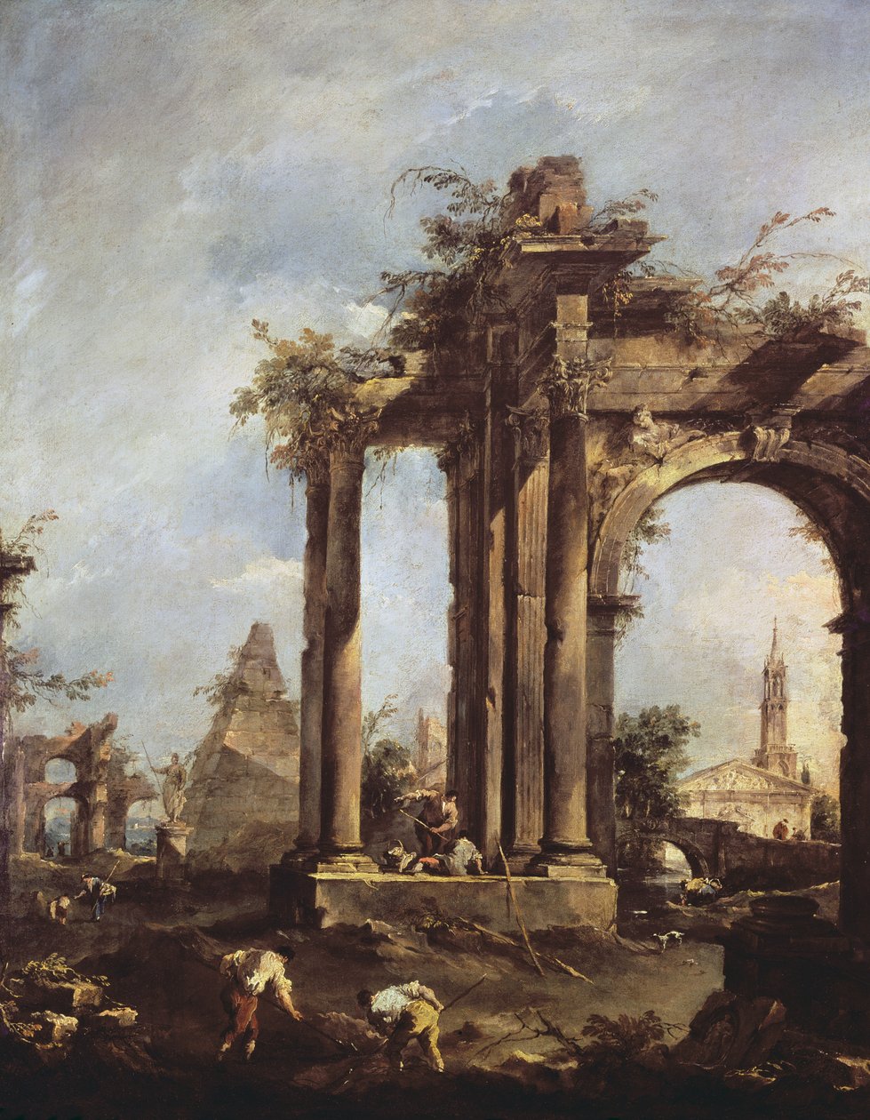 Capriccio with Roman Ruins, a Pyramid and Figures by Francesco Guardi