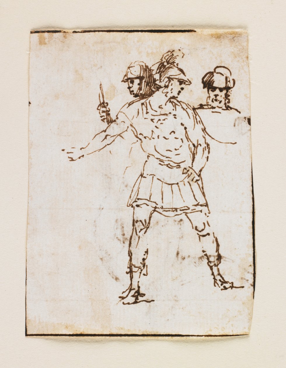 Study of Two Roman Soldiers and a Bearded Figure; Study of a Bearded Man Walking with a Stick by Francesco Allegrini