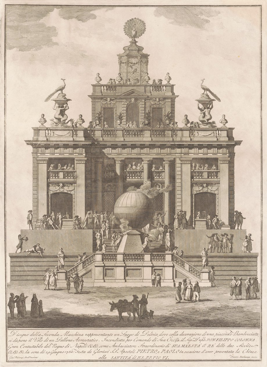 The Seconda Macchina for the Chinea of 1785: A Pleasure Palace with an Air Balloon, 1785 by Francesco Barbazza