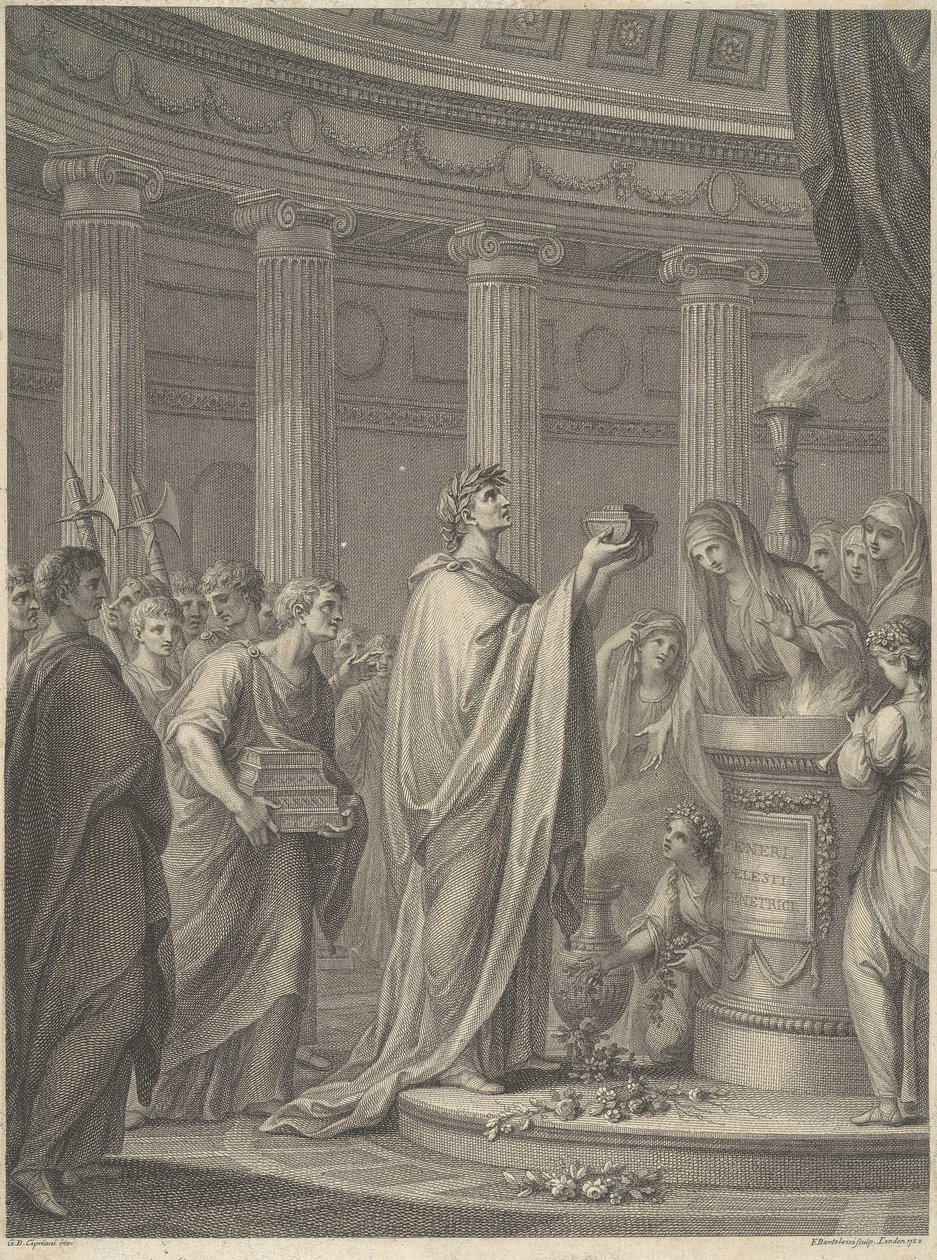 Roman General Julius Caesar Dedicating the Temple of Venus Genetrix in the Forum of Caesar, Rome, 46BC by Francesco Bartolozzi