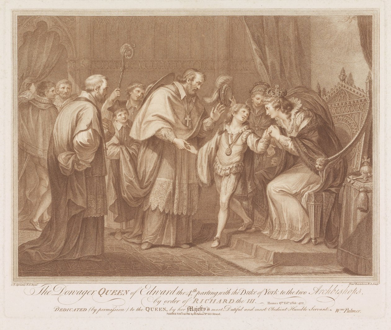 The Dowager Queen of Edward IV Parting with the Duke of York to the Two Archbishops, by Order of Richard III by Francesco Bartolozzi