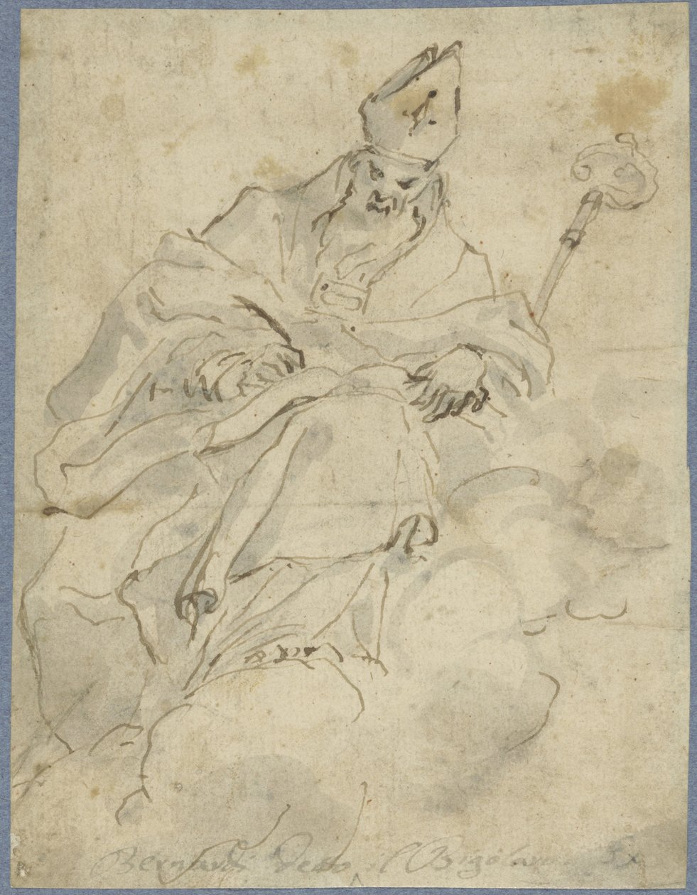 Bishop Sitting on a Cloud, Writing by Francesco Bernardi
